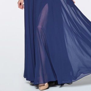Strapless Long Sheath Chiffon Gown with Slit Champagne